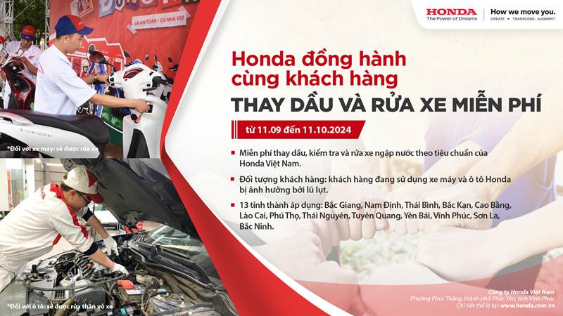 Honda Việt Nam kiểm tra và thay dầu miễn phí xe hư hại do mưa lũ gây ra